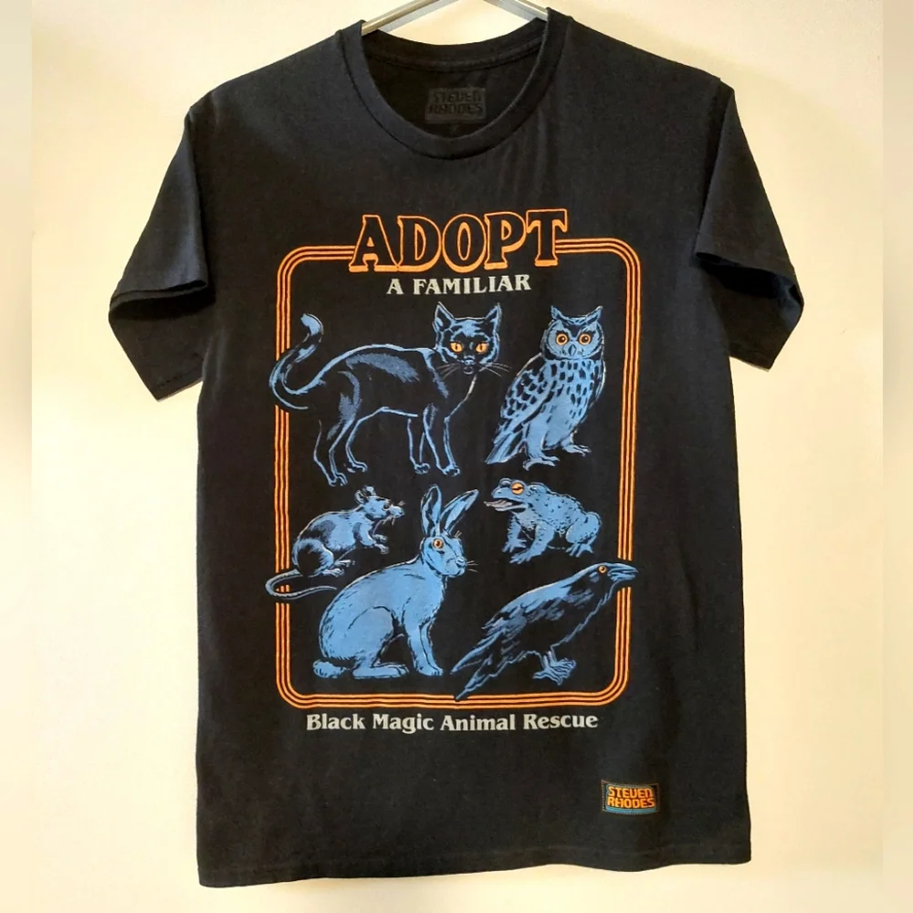 Steven Rhodes "Adopt A Familiar" Black Short Sleeved Graphic T-shirt EUC Size S - Picture 3 of 7